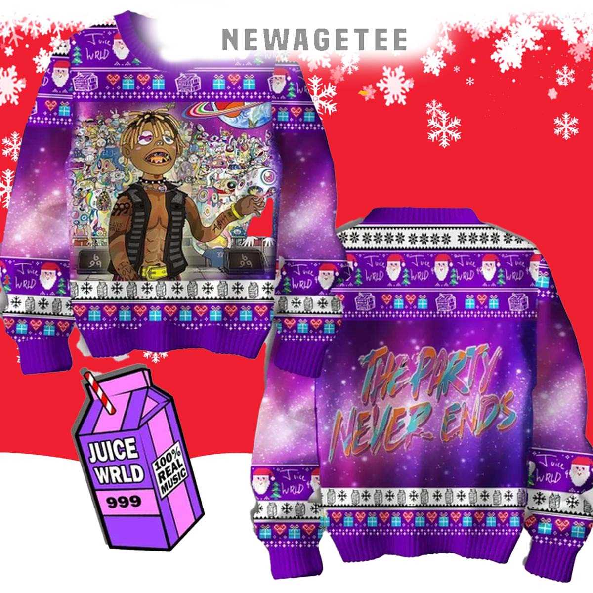 Juice Wrld The Party Never Ends 2025 Ugly Christmas Sweater Juice Wrld The Party Never Ends 2025 Ugly Christmas Sweater
