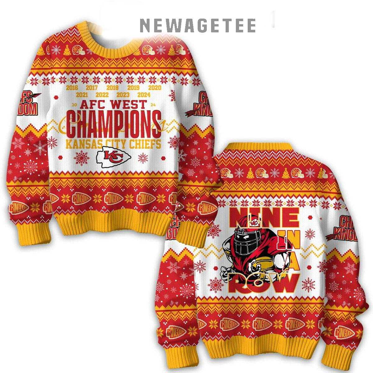 Kansas City Chiefs Nine In A Row Afc West Champions 2025 Ugly Christmas Sweater Kansas City Chiefs Nine In A Row Afc West Champions 2025 Ugly Christmas Sweater