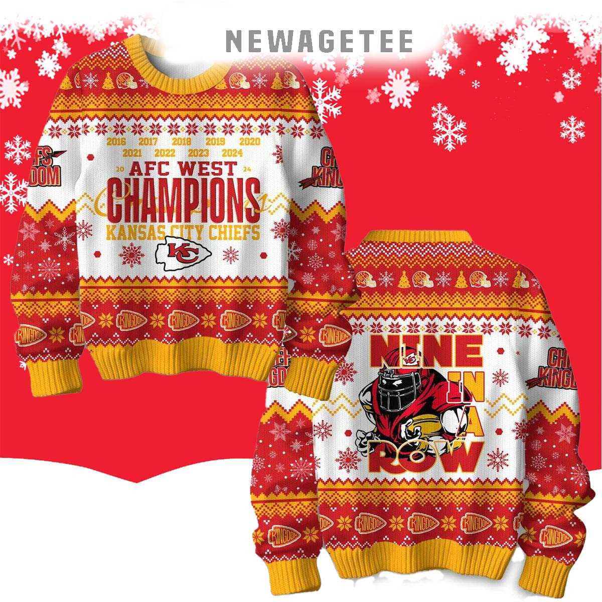 Kansas City Chiefs Nine In A Row Afc West Champions 2025 Ugly Christmas Sweater Kansas City Chiefs Nine In A Row Afc West Champions 2025 Ugly Christmas Sweater