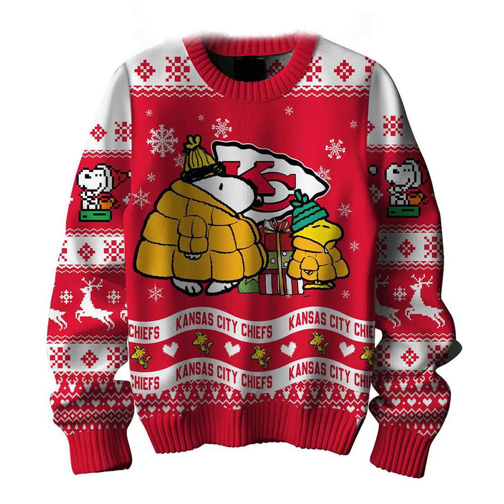Kansas City Chiefs Snoopy Woodstock Puffer Jacket Ugly Christmas Sweater Kansas City Chiefs Snoopy Woodstock Puffer Jacket Ugly Christmas Sweater