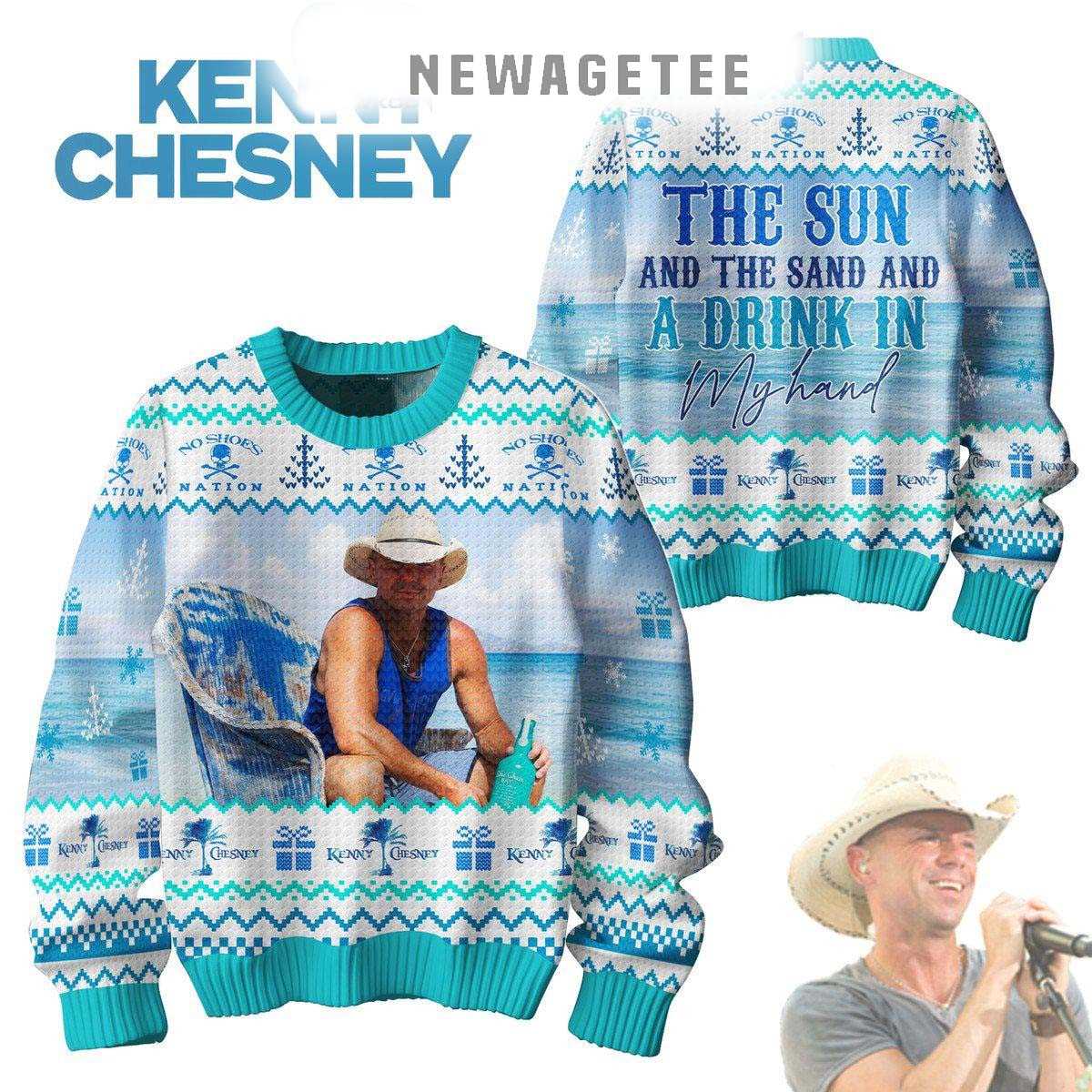 Kenny Chesney The Sun And The Sand And A Drink In My Hand Christmas Ugly Sweater Kenny Chesney The Sun And The Sand And A Drink In My Hand Christmas Ugly Sweater