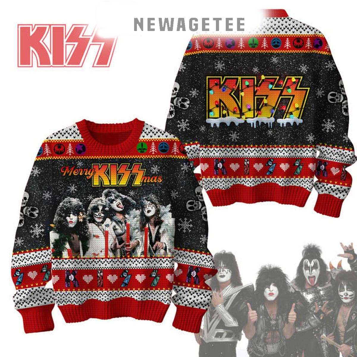 Kiss Rock On Merry Kissmas 2025 Ugly Christmas Sweater Kiss Rock On Merry Kissmas 2025 Ugly Christmas Sweater
