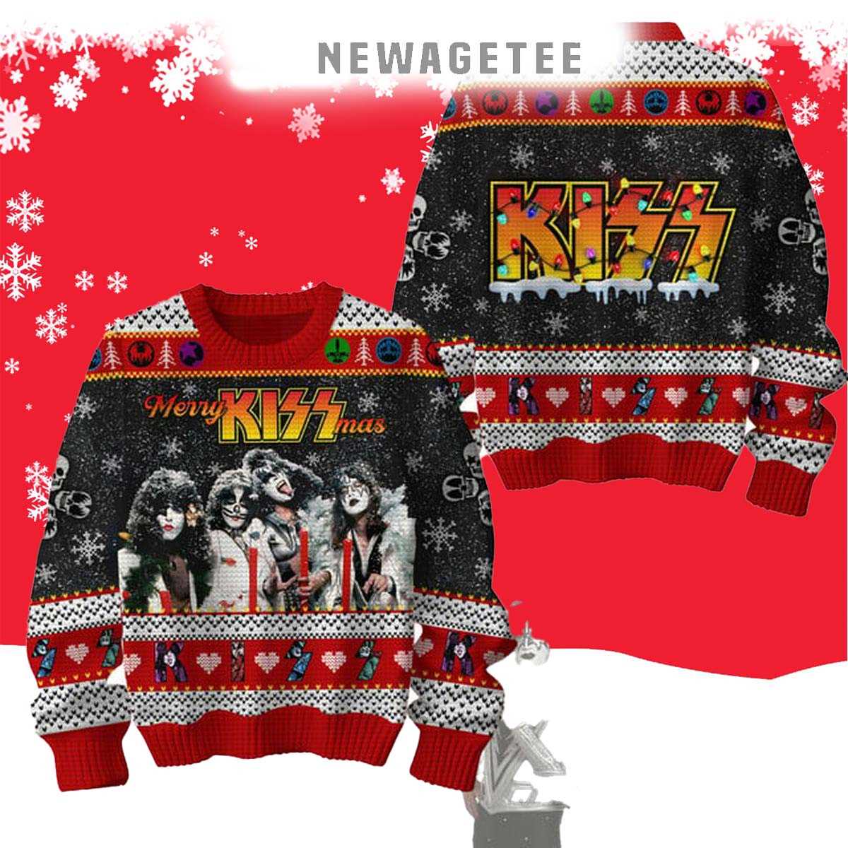 Kiss Rock On Merry Kissmas 2025 Ugly Christmas Sweater Kiss Rock On Merry Kissmas 2025 Ugly Christmas Sweater