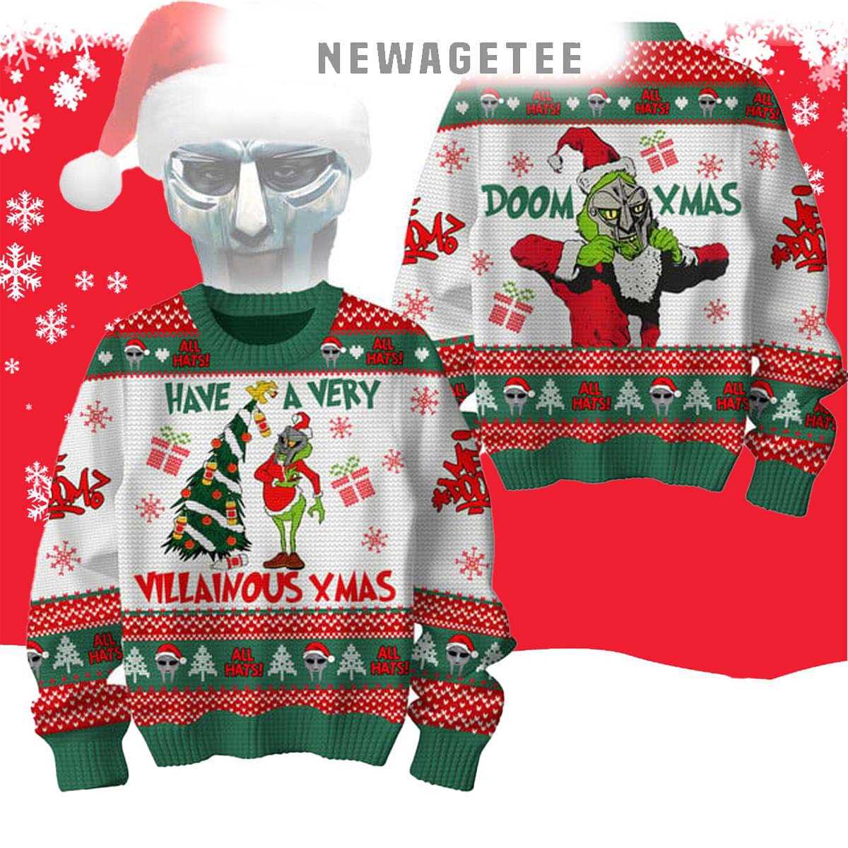 Mf Doom Have A Very Villainous Christmas Doom Xmas 2025 Ugly Christmas Sweater Mf Doom Have A Very Villainous Christmas Doom Xmas 2025 Ugly Christmas Sweater