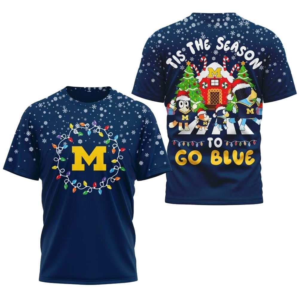 Michigan Wolverines Bluey Tis The Season To Go Blue Christmas 2025 Shirt