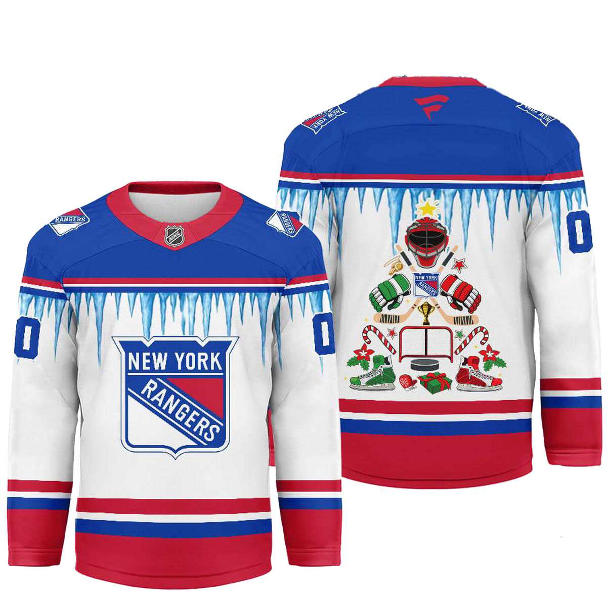 New York Rangers Icicle Christmas Tree Custom Hockey Jersey