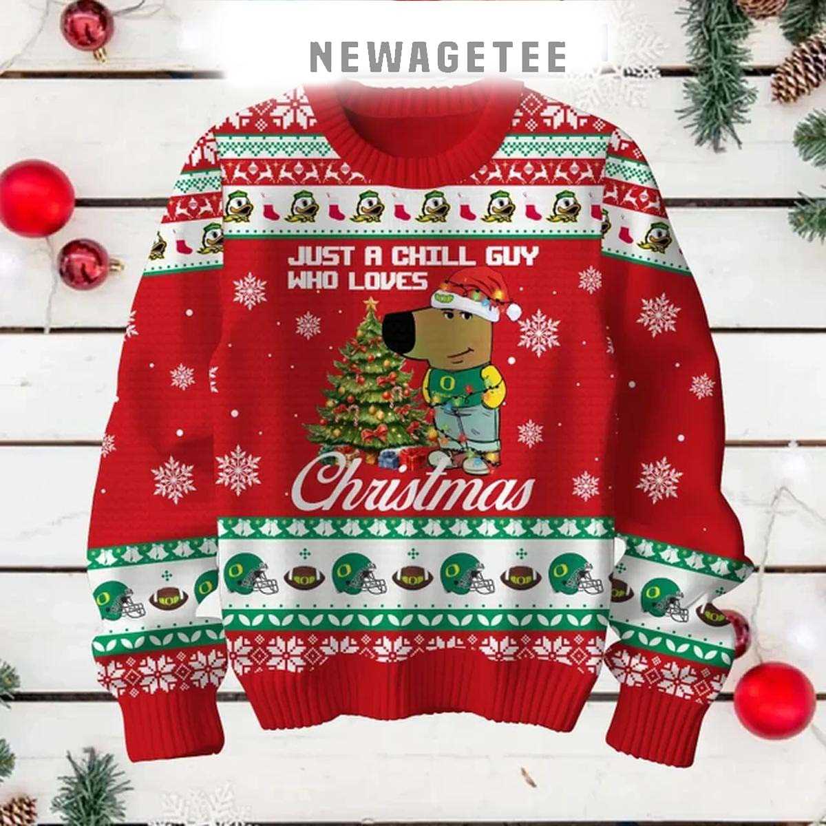 Oregon Ducks Just A Chill Guy Who Love 2024 Christmas Ugly Sweater Oregon Ducks Just A Chill Guy Who Love 2024 Christmas Ugly Sweater