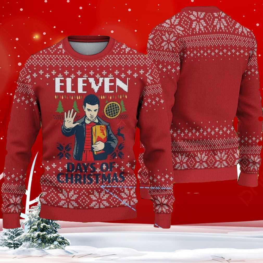 Red Fair Isle Snowflake Stranger Things Eleven Days Of Christmas With Eggo Waffle Ugly Christmas Sweater Red Fair Isle Snowflake Stranger Things Eleven Days Of Christmas With Eggo Waffle Ugly Christmas Sweater
