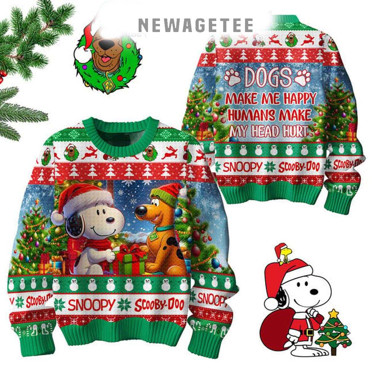 Snoopy Scooby-doo Makes Me Happy Humans Made My Head Hurt Ugly Sweater Snoopy Scooby-doo Makes Me Happy Humans Made My Head Hurt Ugly Sweater