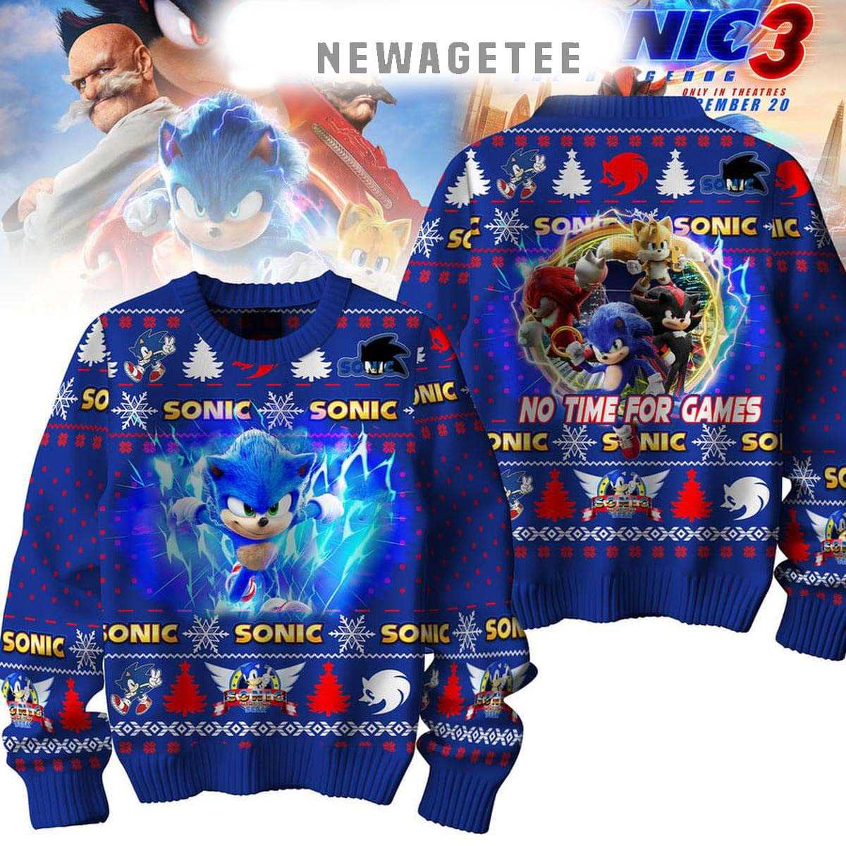 Sonic The Hedgehog No Time For Games Christmas Ugly Sweater Sonic The Hedgehog No Time For Games Christmas Ugly Sweater
