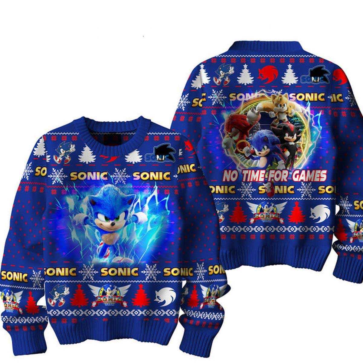 Sonic The Hedgehog No Time For Games Christmas Ugly Sweater Sonic The Hedgehog No Time For Games Christmas Ugly Sweater