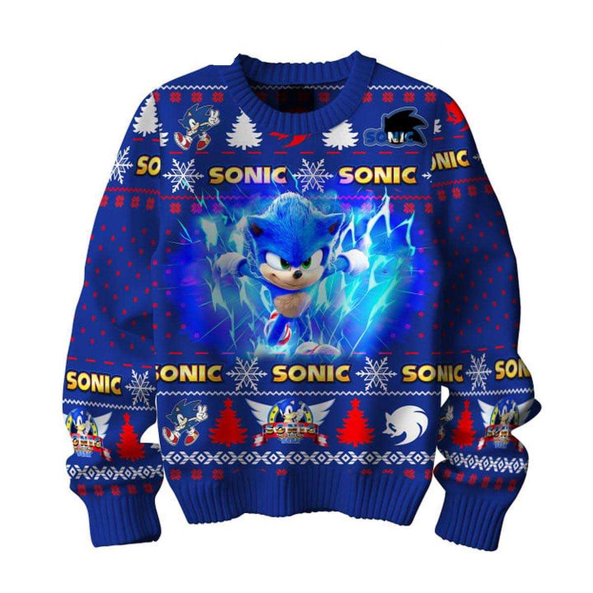 Sonic The Hedgehog No Time For Games Christmas Ugly Sweater Sonic The Hedgehog No Time For Games Christmas Ugly Sweater