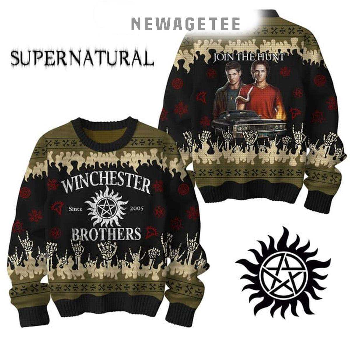 Supernatural Winchester Brothers Saving People The Family 2025 Ugly Christmas Sweater