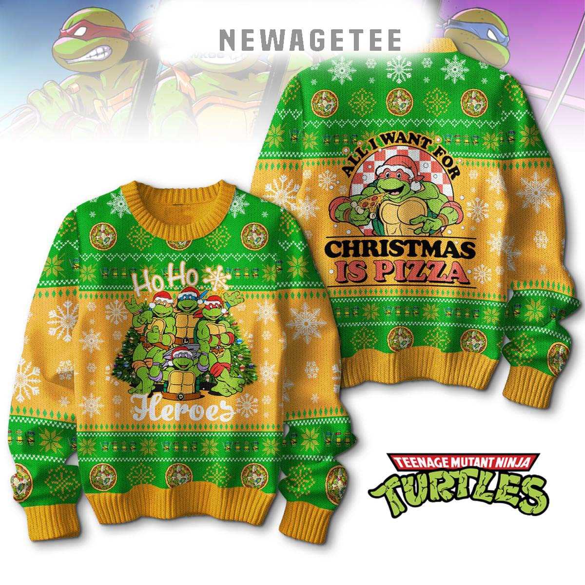 Teenage Mutant Ninja Turtles All I Want For Christmas Is Pizza Ugly Sweater