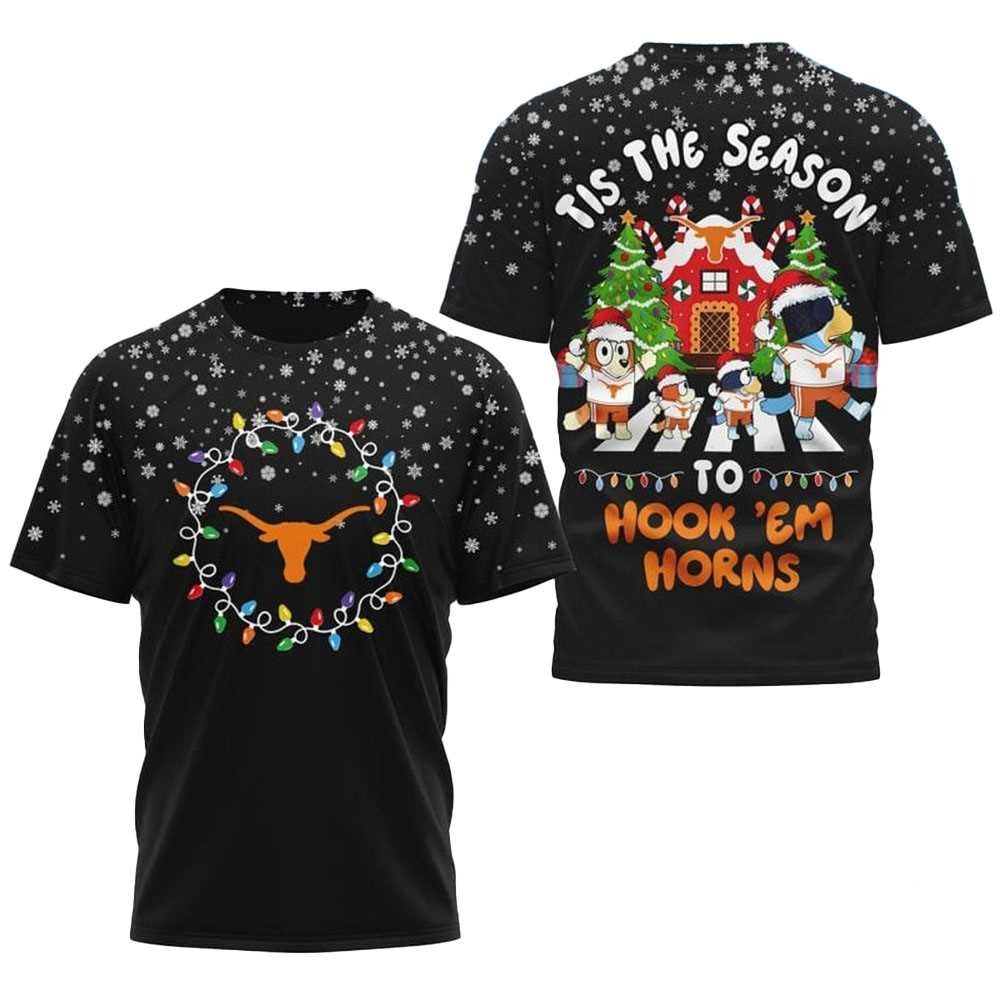 Texas Longhorns Bluey Tis The Season To Hook Em Horns Christmas 2025 Shirt