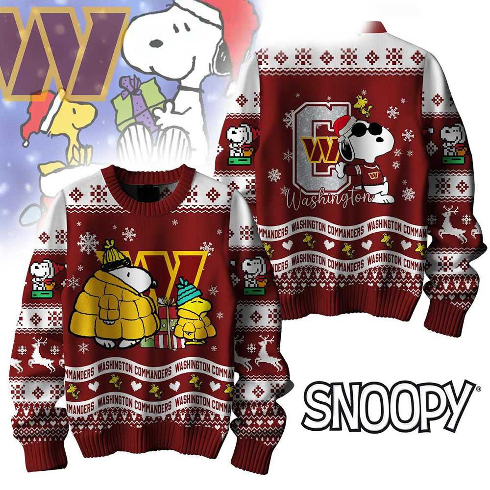 Washington Commanders Snoopy Woodstock Puffer Jacket Ugly Christmas Sweater