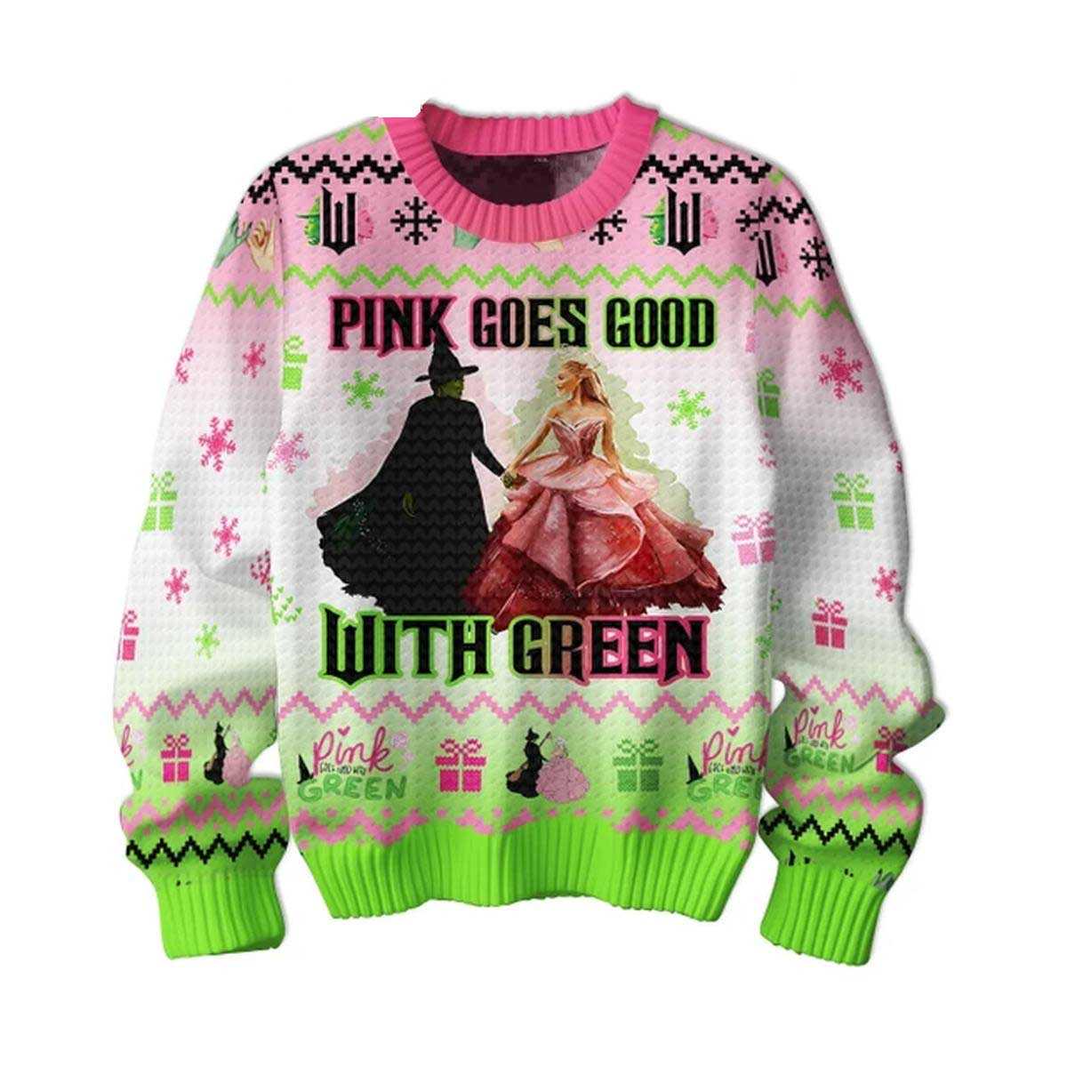 Wicked Pink Goes Good With Green 2025 Christmas Love Ugly Sweater