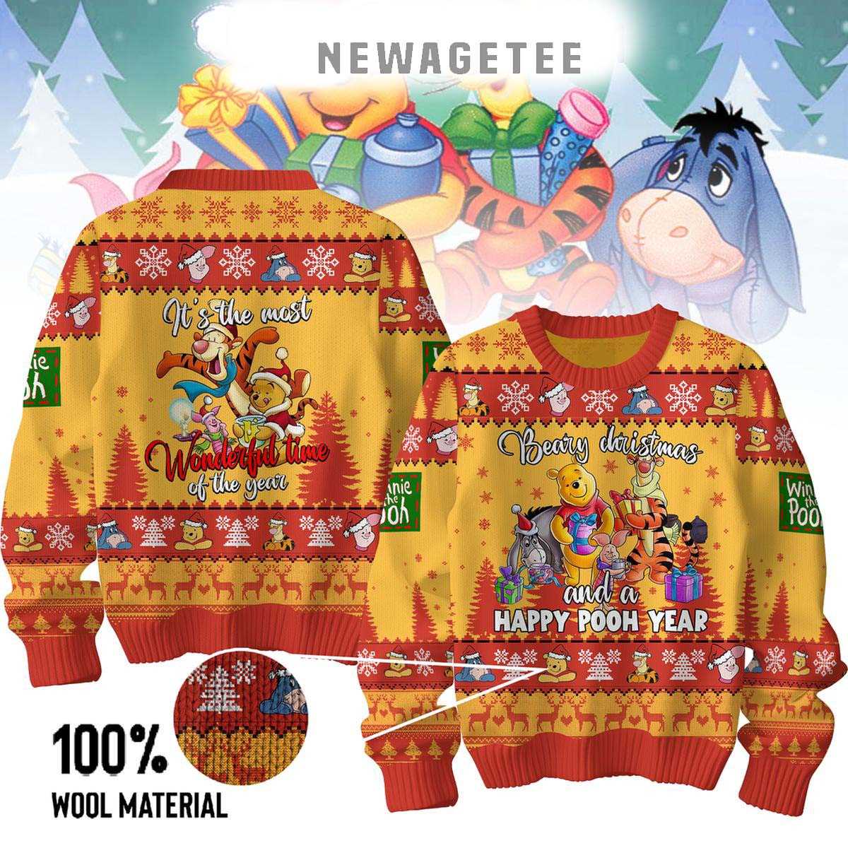 Winnie The Pooh Beary Christmas And A Happy Pooh Year 2025 Ugly Christmas Sweater