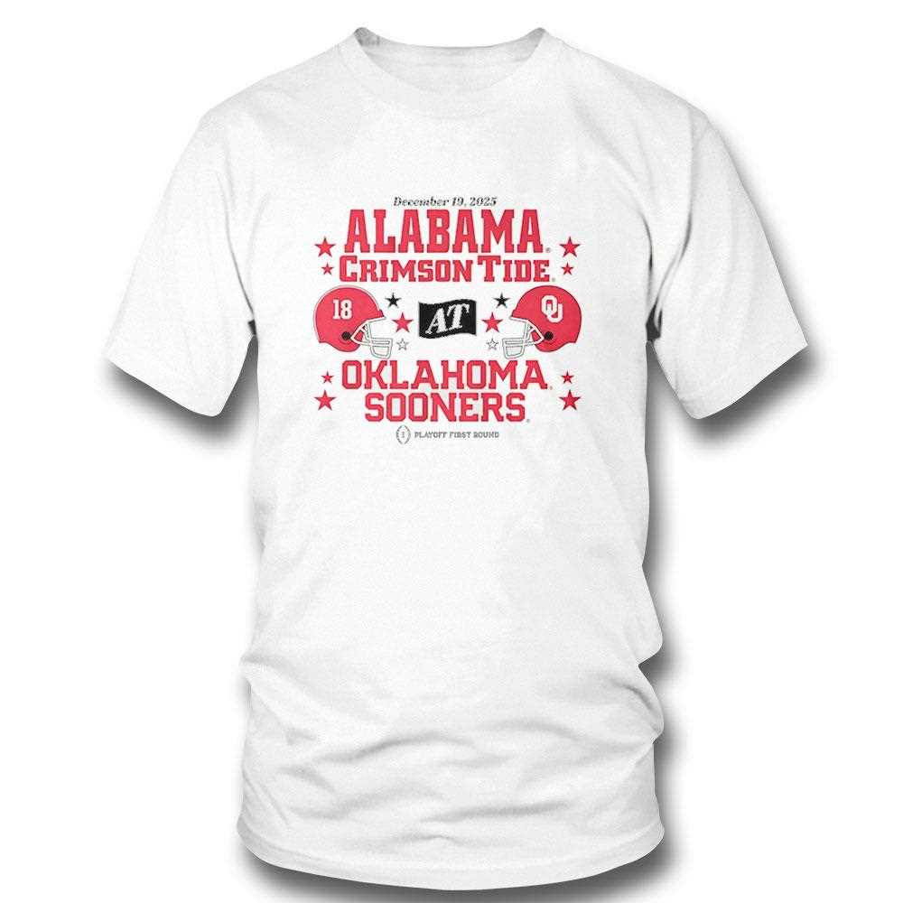 Oklahoma Sooners And Alabama Crimson Tide 2025 Cfp First Round Matchup Tee Oklahoma Sooners And Alabama Crimson Tide 2025 Cfp First Round Matchup Tee