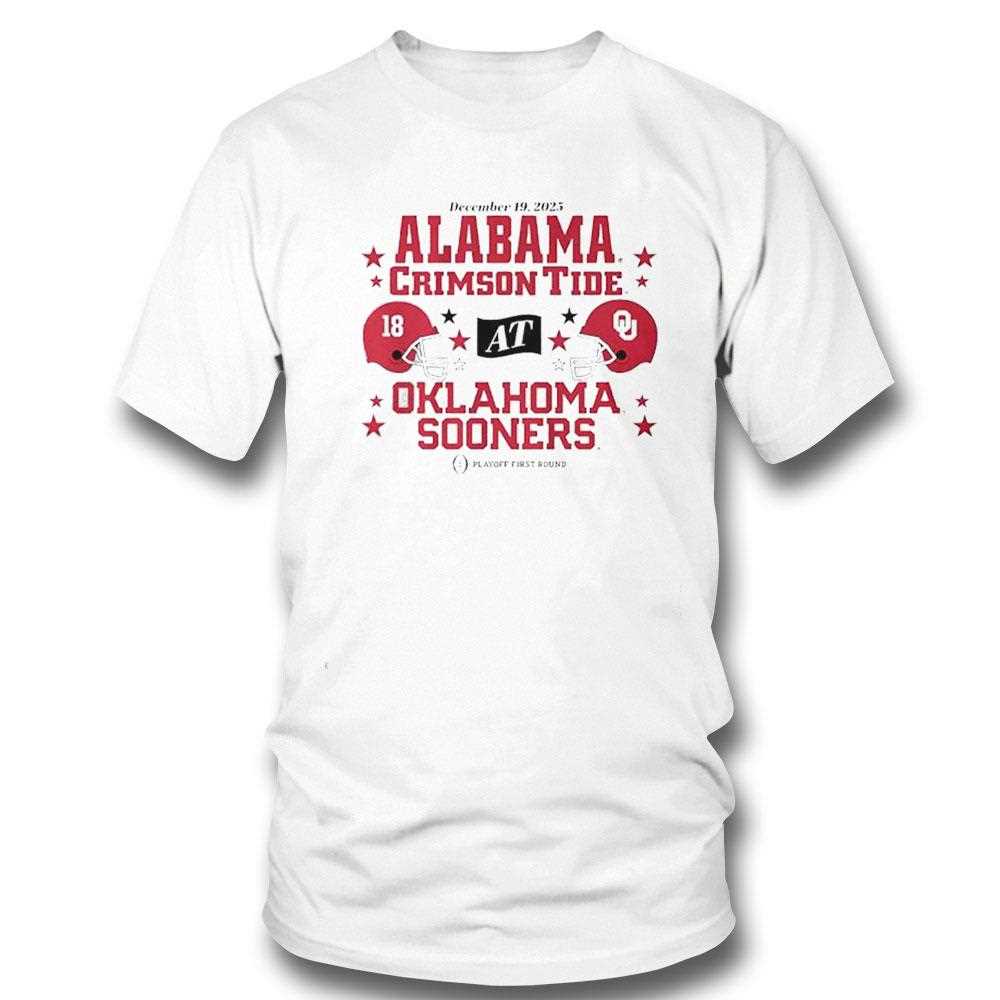 Oklahoma Sooners And Alabama Crimson Tide 2025 Cfp Helmets Tee Oklahoma Sooners And Alabama Crimson Tide 2025 Cfp Helmets Tee