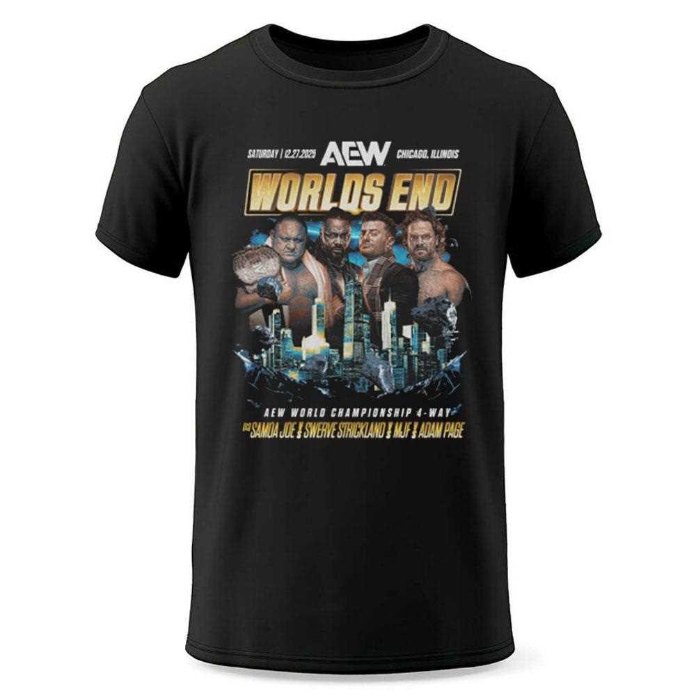 Aew Worlds End 2025 Matchup Samoa Joe Vs Hangman Adam Page Vs Swerve Strickland Vs Mjf Shirt Aew Worlds End 2025 Matchup Samoa Joe Vs Hangman Adam Page Vs Swerve Strickland Vs Mjf Shirt