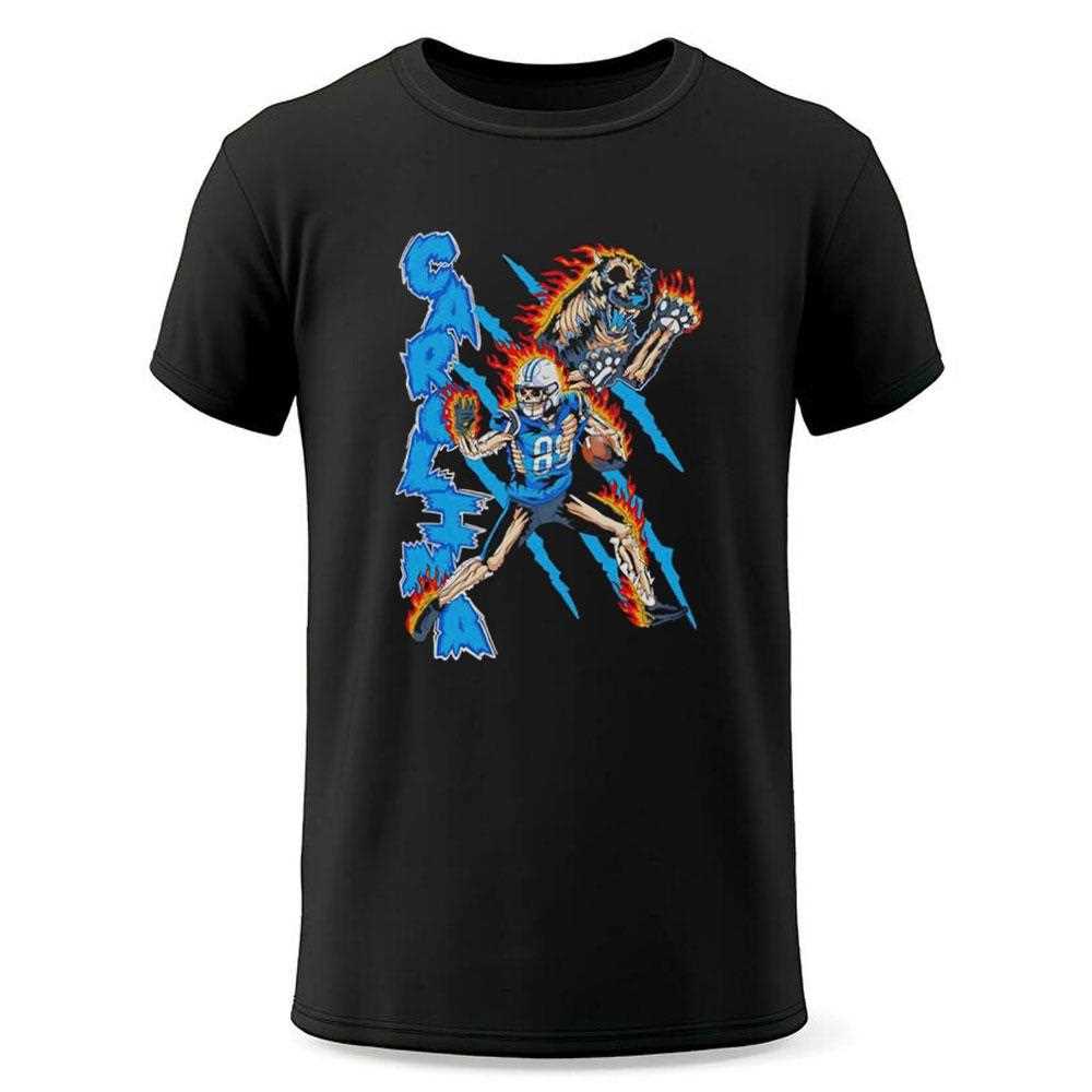 Carolina Panthers Skeleton Player 88 On Fire With Skeleton Growling Panther Tee Carolina Panthers Skeleton Player 88 On Fire With Skeleton Growling Panther Tee