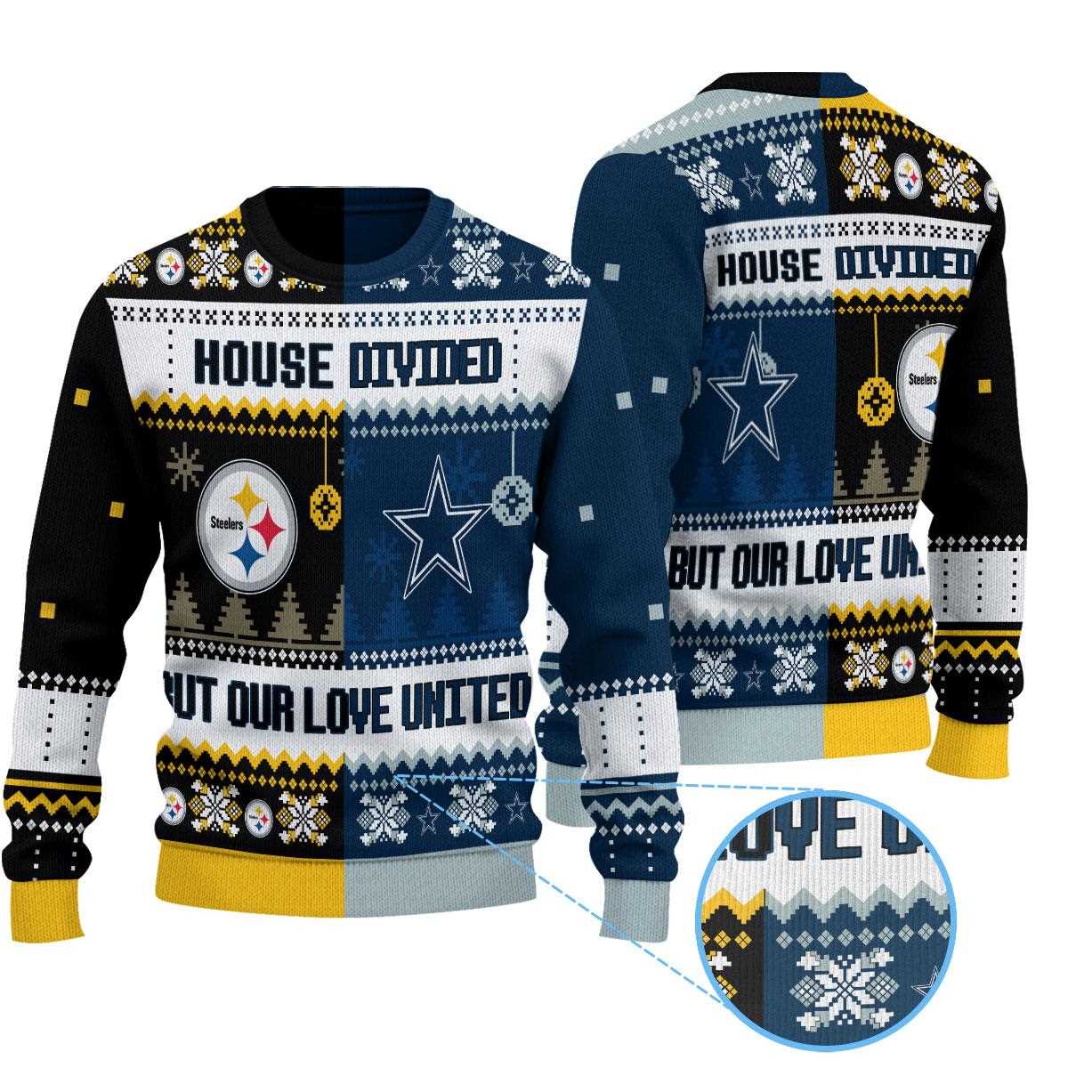 Pittsburgh Steelers Cleveland Browns Nfl House Divided But Our Love United Ugly Christmas Sweater Pittsburgh Steelers Cleveland Browns Nfl House Divided But Our Love United Ugly Christmas Sweater
