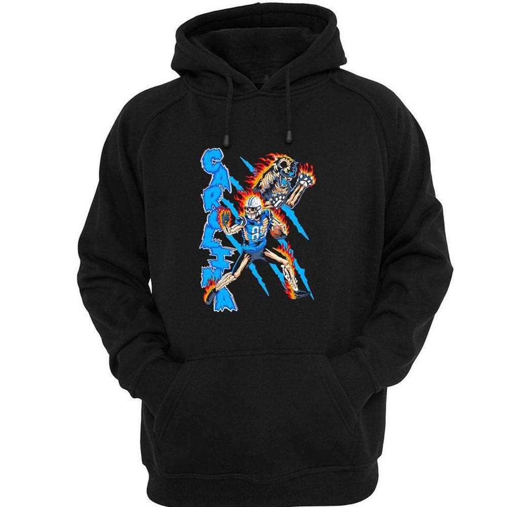 Carolina Panthers Skeleton Player 88 On Fire With Skeleton Growling Panther Tee Carolina Panthers Skeleton Player 88 On Fire With Skeleton Growling Panther Tee