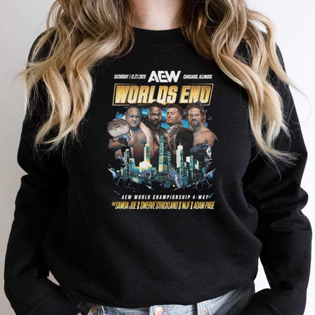 Aew Worlds End 2025 Matchup Samoa Joe Vs Hangman Adam Page Vs Swerve Strickland Vs Mjf Shirt Aew Worlds End 2025 Matchup Samoa Joe Vs Hangman Adam Page Vs Swerve Strickland Vs Mjf Shirt