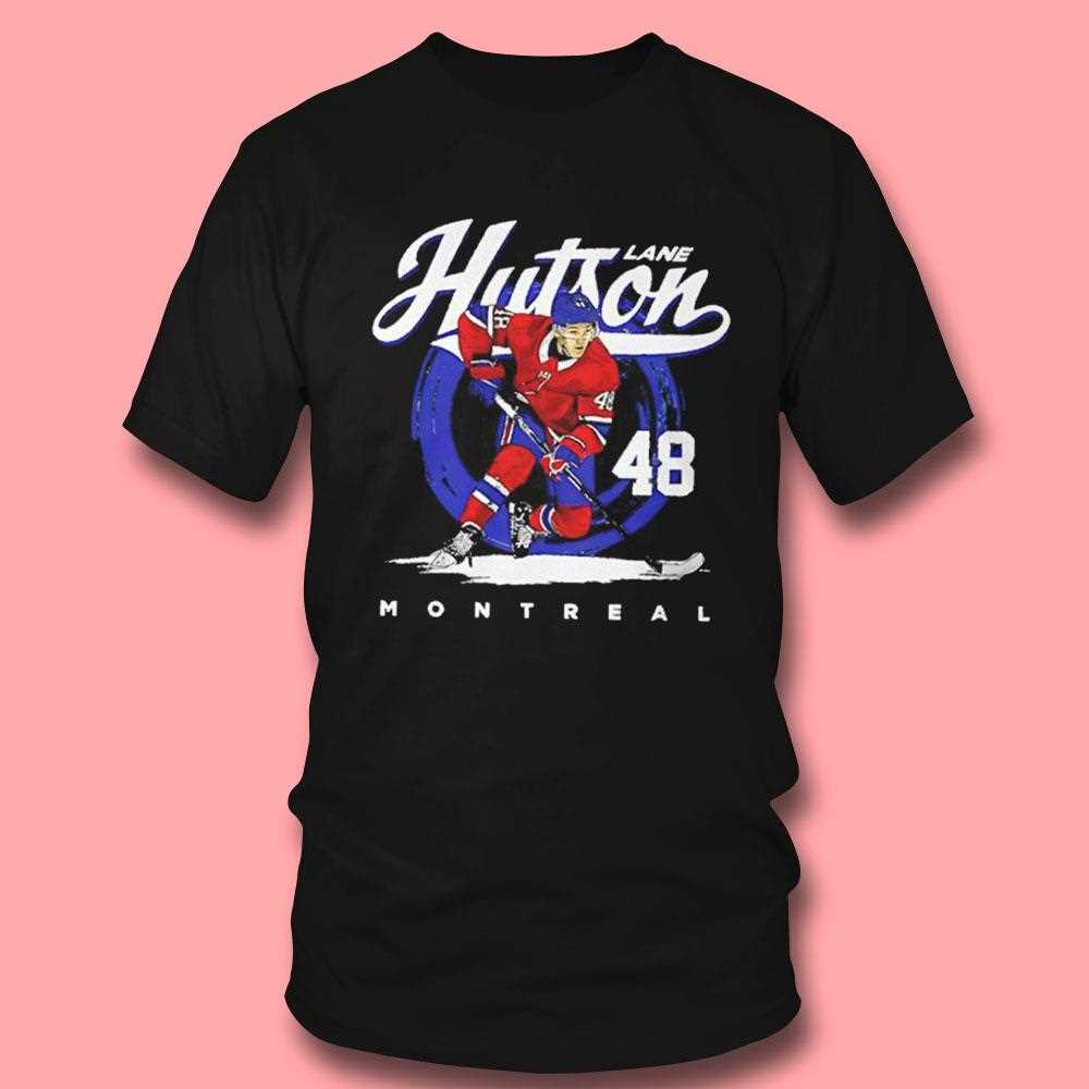 Lane Hutson Montreal Brush 48 Hockey Player Tee Lane Hutson Montreal Brush 48 Hockey Player Tee