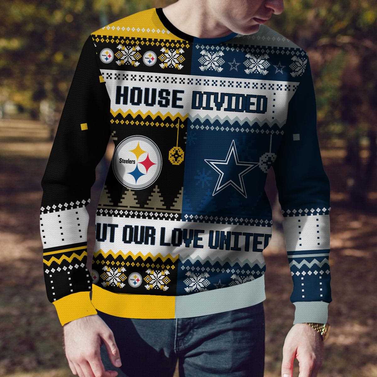 Pittsburgh Steelers Cleveland Browns Nfl House Divided But Our Love United Ugly Christmas Sweater Pittsburgh Steelers Cleveland Browns Nfl House Divided But Our Love United Ugly Christmas Sweater