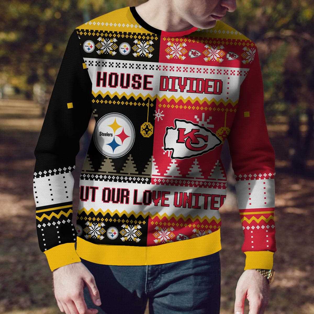 Pittsburgh Steelers Green Bay Packers Nfl House Divided But Our Love United Ugly Christmas Sweater Pittsburgh Steelers Green Bay Packers Nfl House Divided But Our Love United Ugly Christmas Sweater