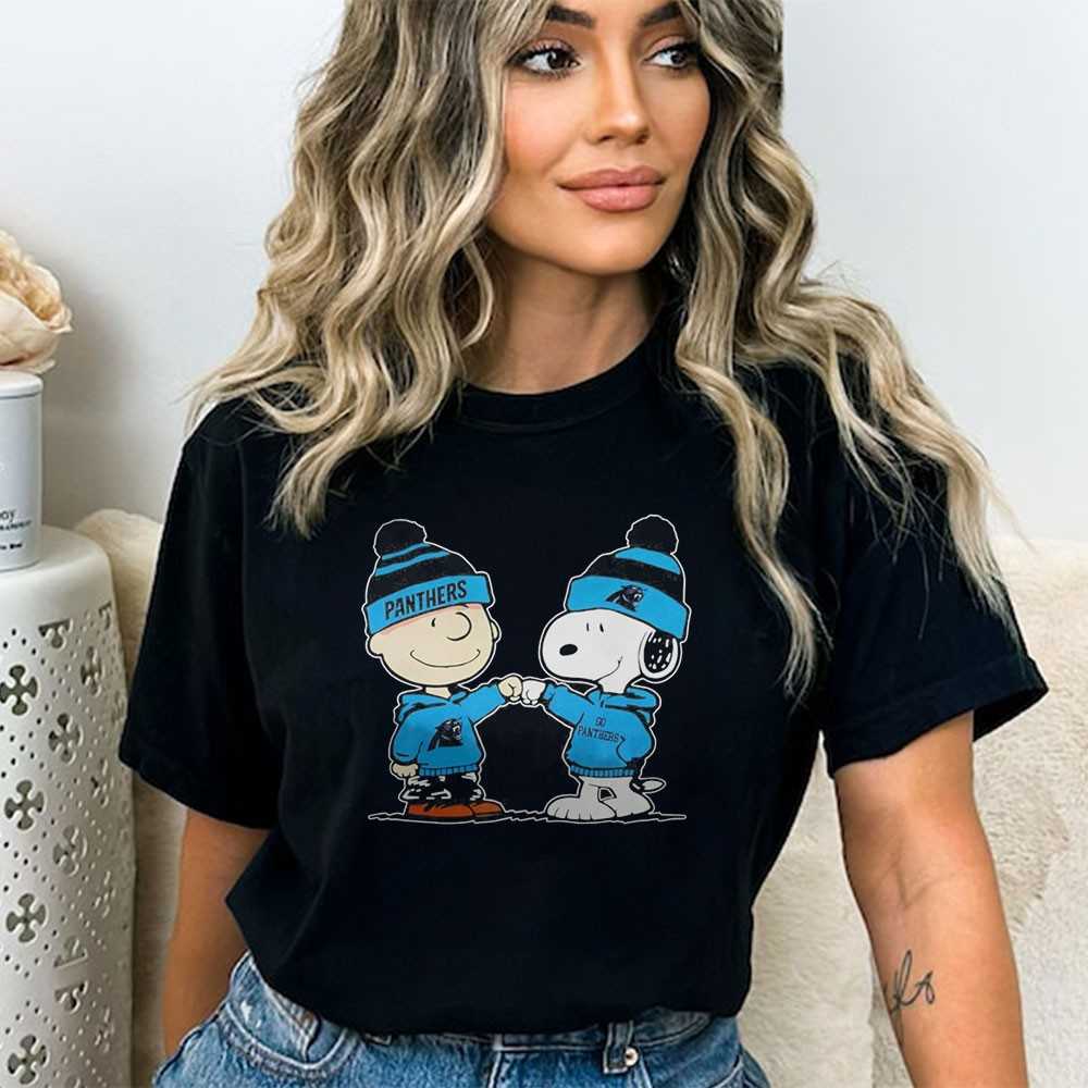 Carolina Panthers X Charlie Brown And Snoopy High Five Go Panthers Tee Carolina Panthers X Charlie Brown And Snoopy High Five Go Panthers Tee