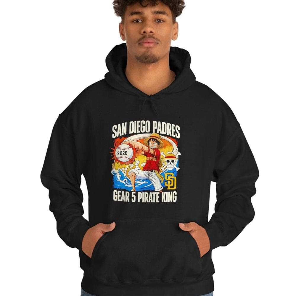 San Diego Padres One Piece 2026 Luffy Gear 5 Pirate King Tee San Diego Padres One Piece 2026 Luffy Gear 5 Pirate King Tee