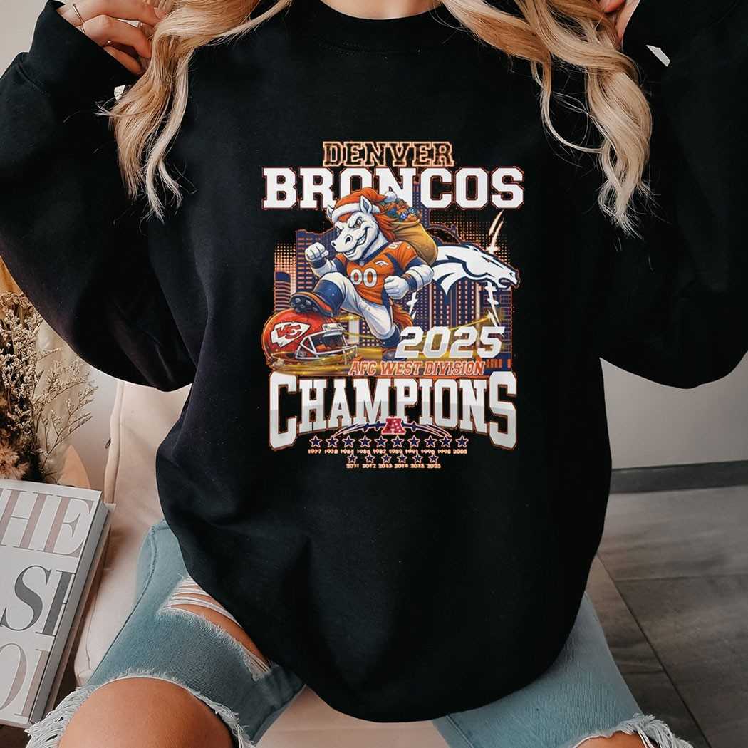 Denver Broncos 2025 Afc West Division Champions Mascot Christmas Tee