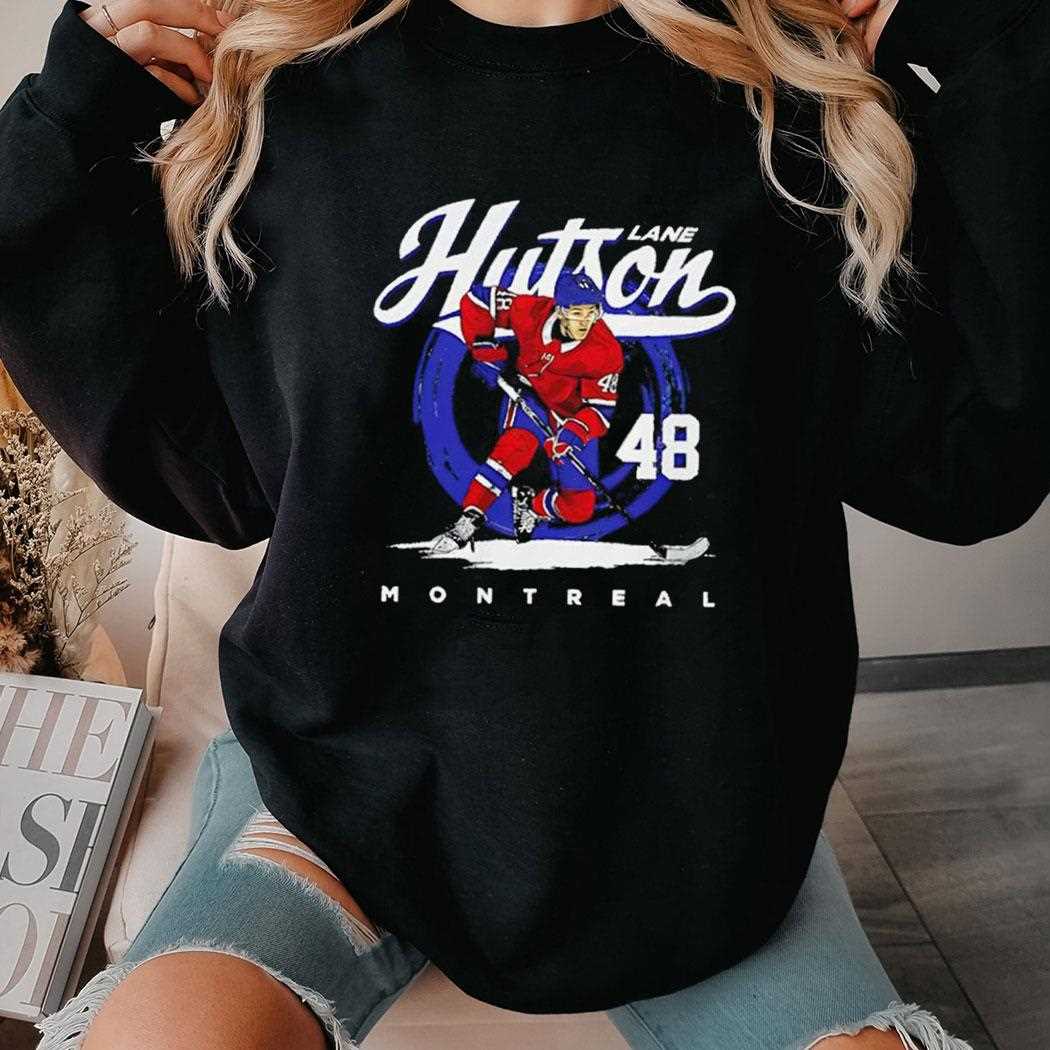 Lane Hutson Montreal Brush 48 Hockey Player Tee Lane Hutson Montreal Brush 48 Hockey Player Tee