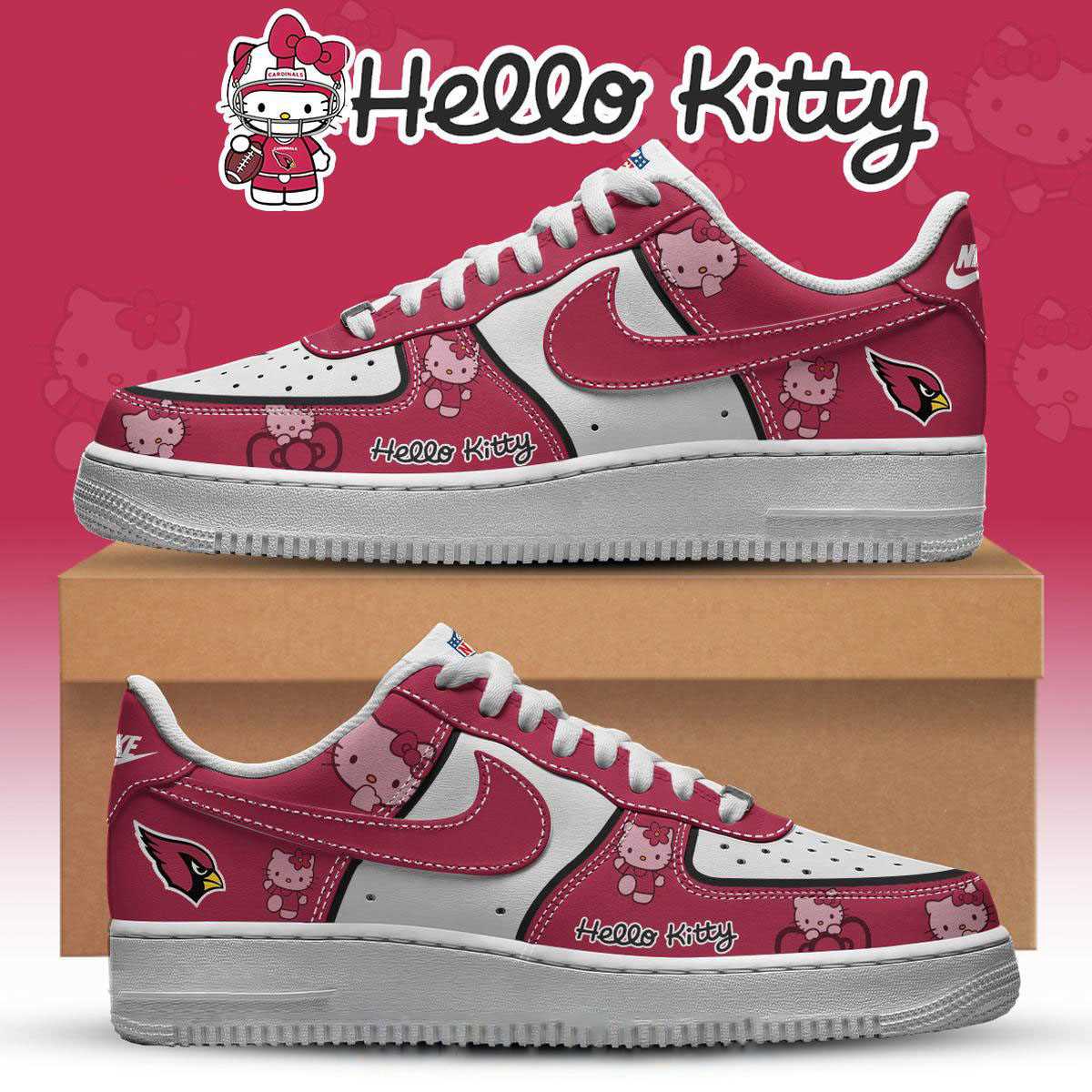 Arizona Cardinals Hello Kitty Nfl 2025 X-mas Custom Name Air Force 1 Shoes Arizona Cardinals Hello Kitty Nfl 2025 X-mas Custom Name Air Force 1 Shoes