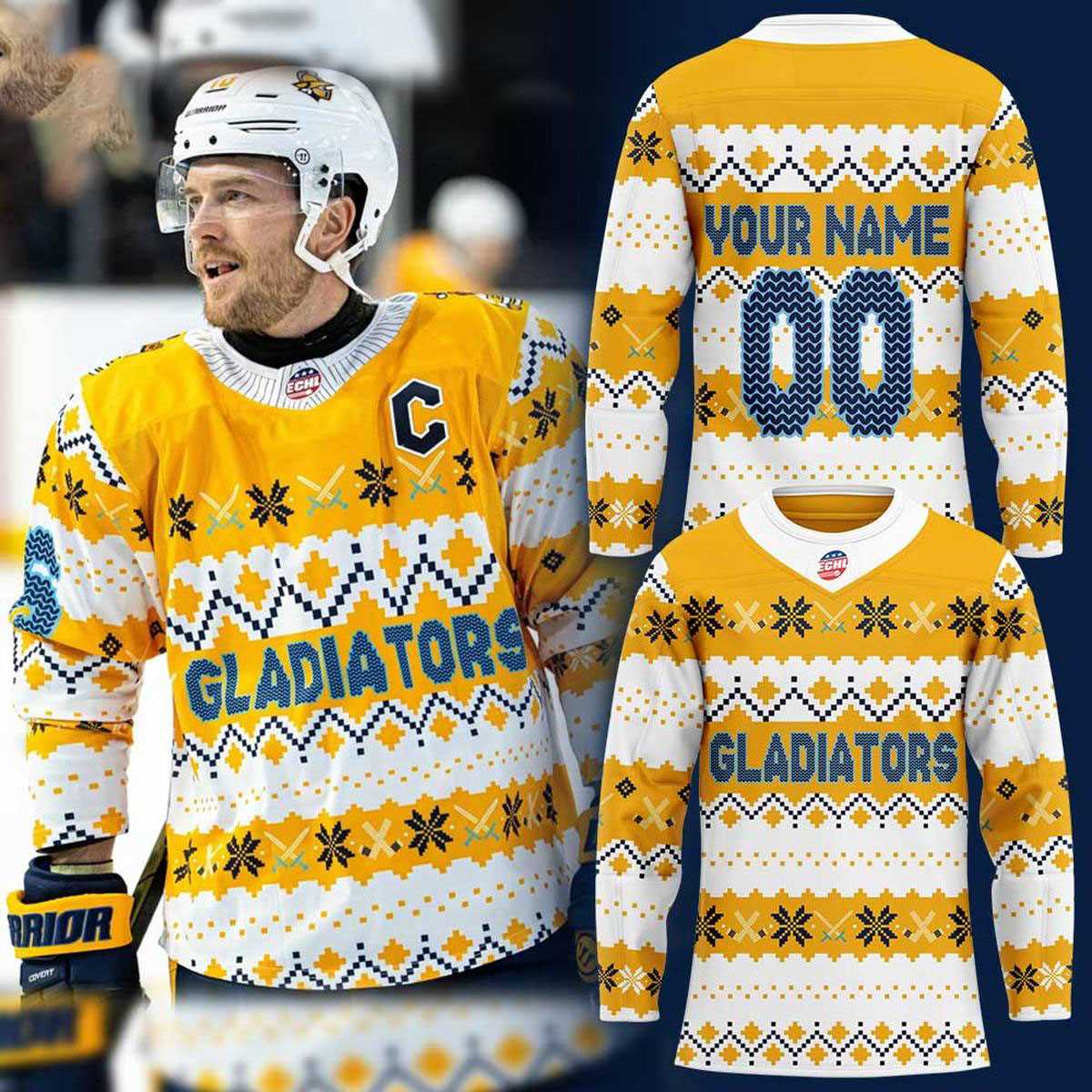 Atlanta Gladiators Christmas Holiday Details Hockey Jersey