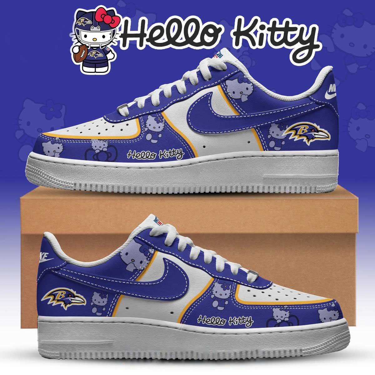Baltimore Ravens Hello Kitty Nfl 2025 X-mas Custom Name Air Force 1 Shoes Baltimore Ravens Hello Kitty Nfl 2025 X-mas Custom Name Air Force 1 Shoes