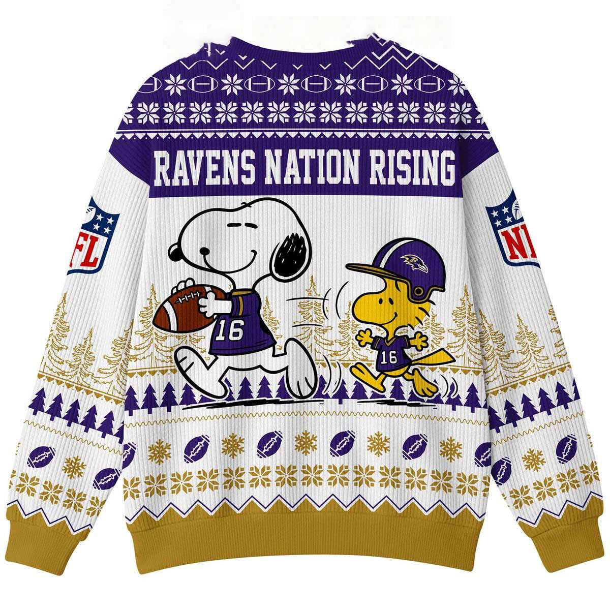 Baltimore Ravens Snoopy Peanuts Ravens Nation Rising Ugly Christmas Sweater Baltimore Ravens Snoopy Peanuts Ravens Nation Rising Ugly Christmas Sweater