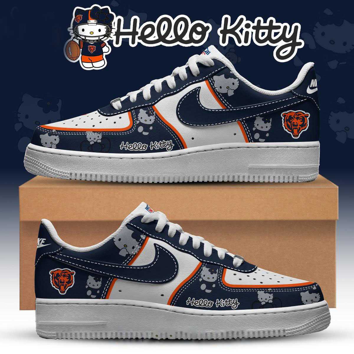 Chicago Bears Hello Kitty Nfl 2025 X-mas Custom Name Air Force 1 Shoes Chicago Bears Hello Kitty Nfl 2025 X-mas Custom Name Air Force 1 Shoes