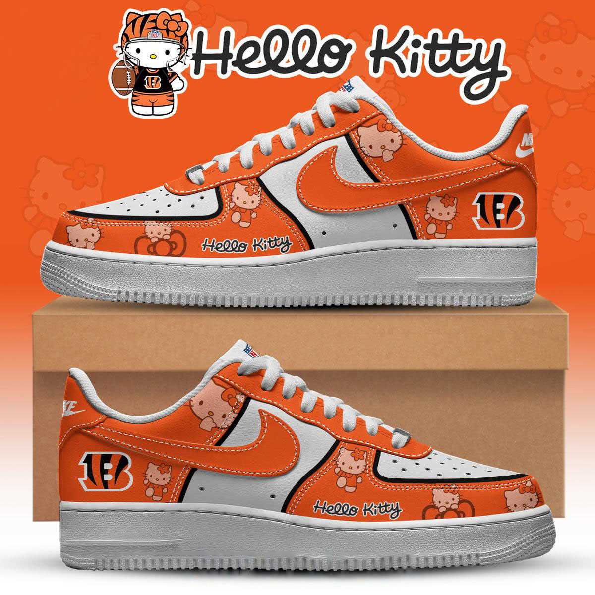 Cincinnati Bengals Hello Kitty Nfl 2025 X-mas Custom Name Air Force 1 Shoes Cincinnati Bengals Hello Kitty Nfl 2025 X-mas Custom Name Air Force 1 Shoes
