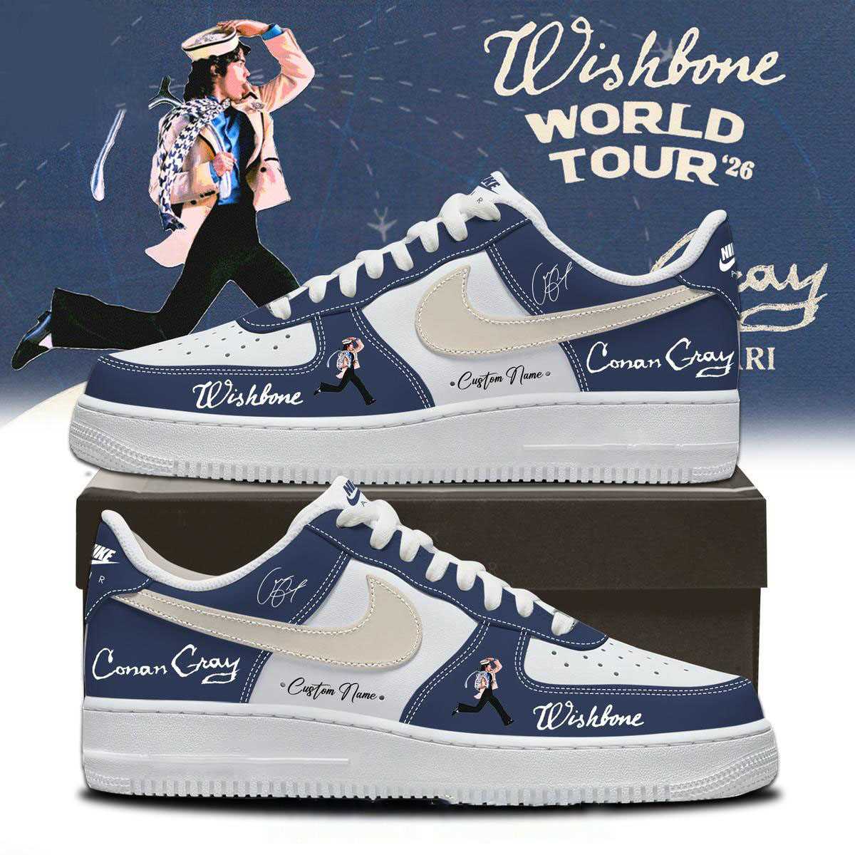 Conan Gray Wishbone World Tour 2026 Custom Name Air Force 1 Shoes Conan Gray Wishbone World Tour 2026 Custom Name Air Force 1 Shoes