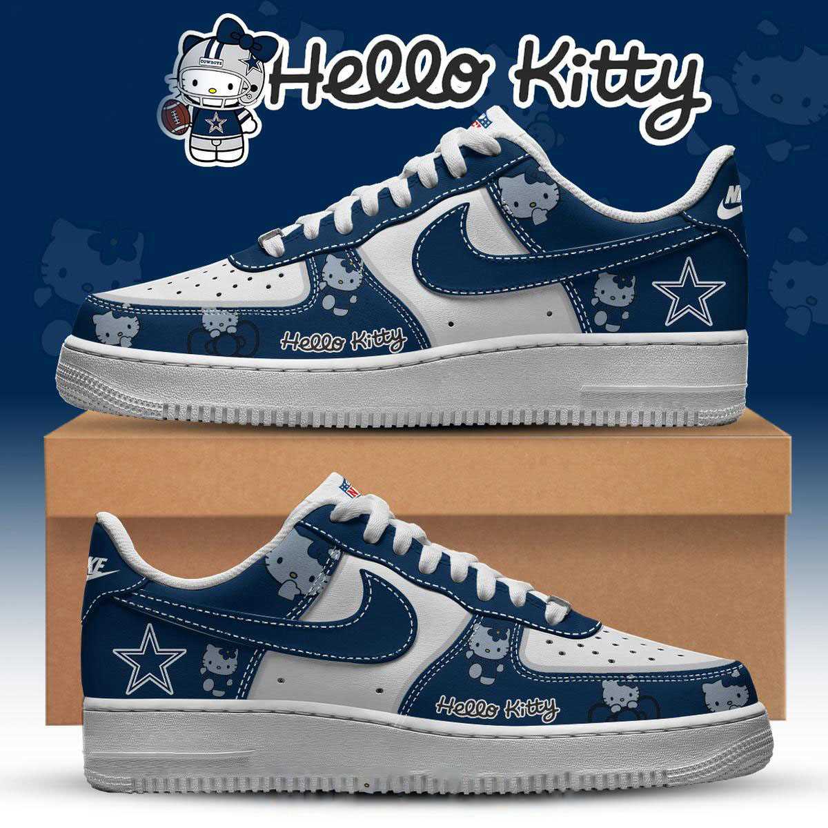 Dallas Cowboys Hello Kitty Nfl 2025 X-mas Custom Name Air Force 1 Shoes Dallas Cowboys Hello Kitty Nfl 2025 X-mas Custom Name Air Force 1 Shoes