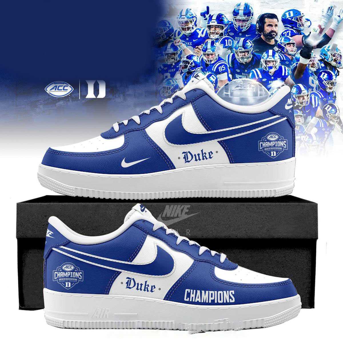 Duke Blue Devils Acc 2025 Champions Custom Name Air Force 1 Shoes Duke Blue Devils Acc 2025 Champions Custom Name Air Force 1 Shoes