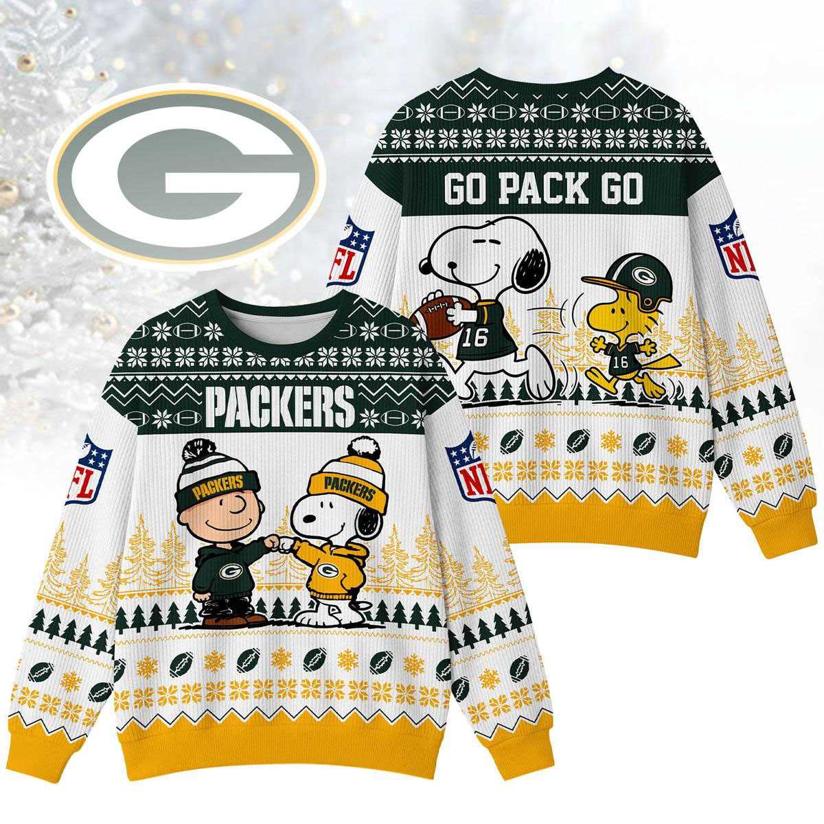 Green Bay Packers Snoopy Peanuts Go Pack Go Ugly Christmas Sweater
