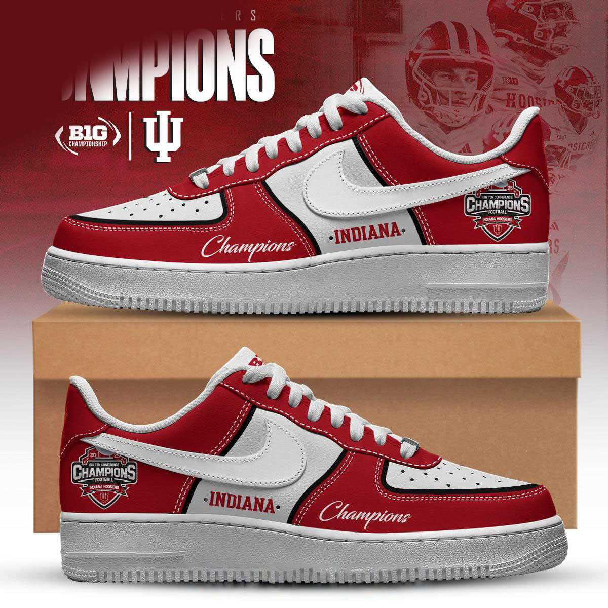 Indiana Hoosiers Big Ten 2025 Champions Custom Name Air Force 1 Shoes Indiana Hoosiers Big Ten 2025 Champions Custom Name Air Force 1 Shoes