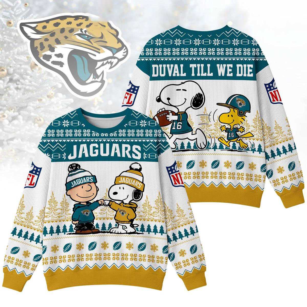 Jacksonville Jaguars Snoopy Peanuts Duval Till We Die Ugly Christmas Sweater