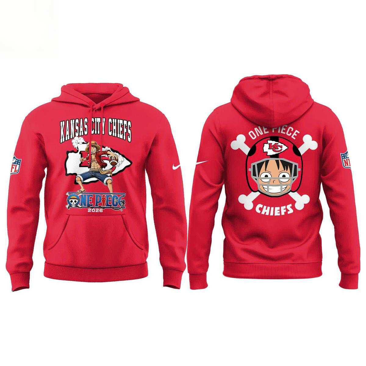 Kansas City Chiefs X One Piece 2026 Tee Hoodie Kansas City Chiefs X One Piece 2026 Tee Hoodie
