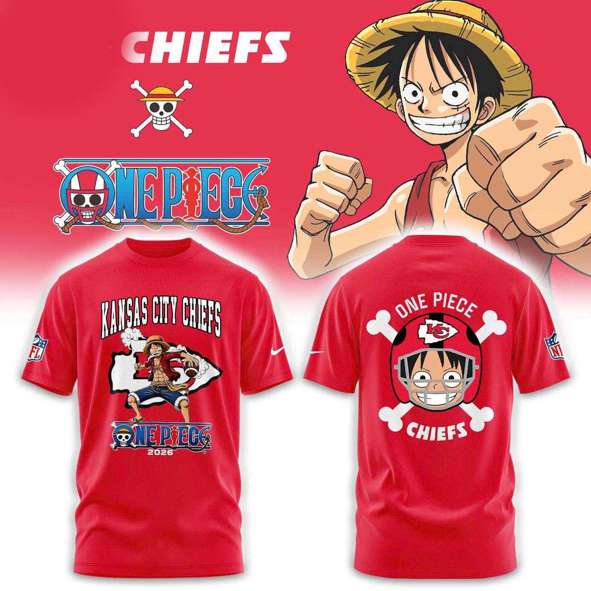 Kansas City Chiefs X One Piece 2026 Tee Hoodie Kansas City Chiefs X One Piece 2026 Tee Hoodie